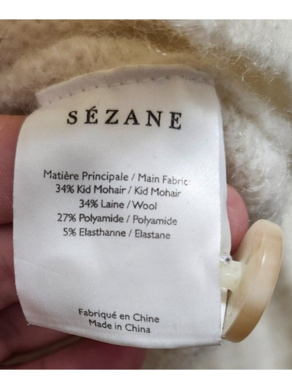 Sézane Paris Mohair Wool Blend Cardigan Ivory Button Front Oversized M/ L - Picture 11 of 16